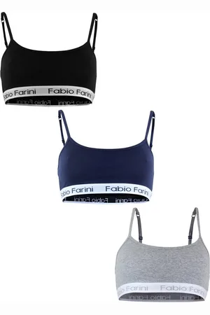 Fabio Farini Sport-BH Frauen Unterwäsche - Damen Sport-BH aus Baumwolle mit Strech-Anteil (Packung, 3-tlg) bügellos, mit Spaghettiträgern und Logo-Bund - Verkäufer: