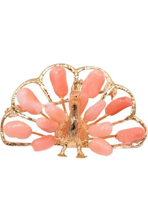 Firetti Brosche Schmuck Geschenk Ansteckschmuck Pfau Koralle, mit Koralle