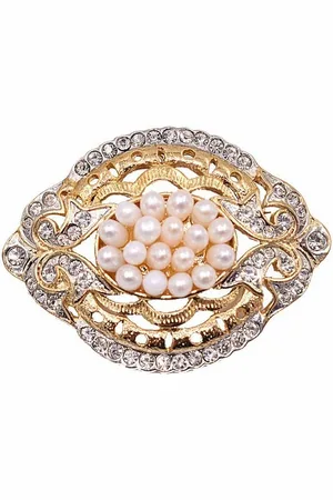 Firetti Brosche Schmuck Geschenk Ansteckschmuck Oval Glitzersteine, mit Strassstein - mit Süßwasserzuchtperle
