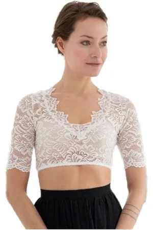 MY CHOICE Dirndlbluse Spitzenbluse aus sehr elastischer Spitze Farbe weiß (1-teilig) edle leicht transparente Spitze - Verkäufer: Pezzo D