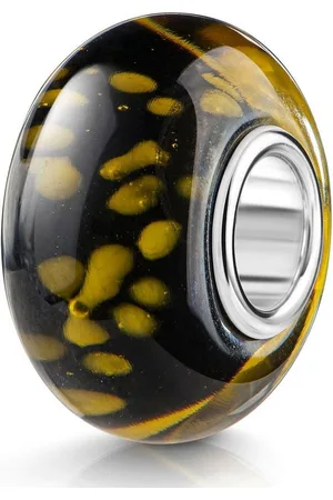 Materia Bead Glasperle Punkte gemustert abstrakt Schwarz Gelb 105, Hülse aus 925 Sterling Silber - Verkäufer: Schmuck