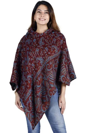 GURU-SHOP Langjacke Poncho mit Kapuze, Goa Hippie, Boho Poncho - wine - Verkäufer: