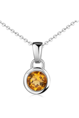 Materia Runder Anhänger Damen Silber Edelstein Citrin Orange Ø8mm KA-505, 925 Sterling Silber, rhodiniert - Verkäufer: Schmuck