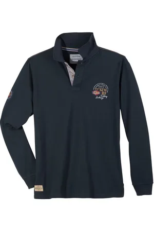 Redfield Langarm-Poloshirt modisches Langarm-Polo Übergröße navy - Verkäufer: bigtex