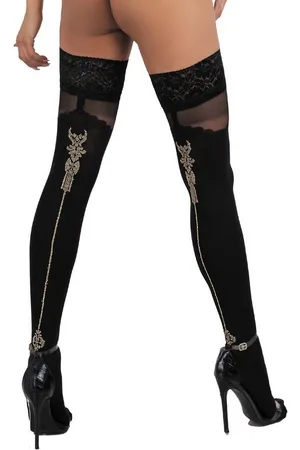 LivCo Corsetti Halterlose Strümpfe Halterlose Straps-Strümpfe mit Muster und Spitze - , gold - Verkäufer: Sandritas