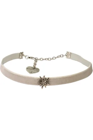 Alpenflüstern Choker Trachten-Samt-Kropfband Edelweiss mini (grau), - Trachtenkette enganliegend, Kropfkette elastisch, Damen-Trachtenschmuck, Samtkropfband schmal - Verkäufer: