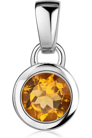 Materia Runder Anhänger Damen Silber Edelstein Citrin Orange Ø8mm KA-505, 925 Sterling Silber, rhodiniert - Verkäufer: Schmuck