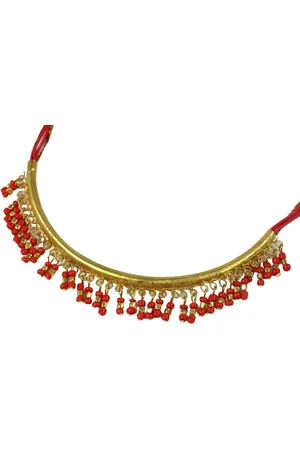 GURU-SHOP Perlenkette Modeschmuck Kette - gold/rot - Verkäufer: