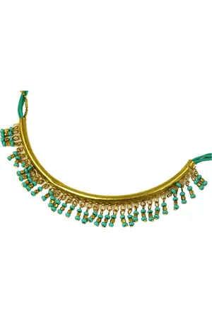GURU-SHOP Perlenkette Modeschmuck Kette - gold/türkis - Verkäufer:
