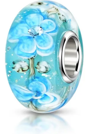 Materia Bead Glasperle Blumen Glitzerfolie Zirkonia Hellblau 1259, Hülse aus 925 Sterling Silber - Verkäufer: Schmuck