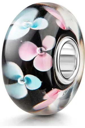 Materia Bead Glasperle Blumen / Blüten Schwarz Rosa Hellblau 1009, Kern aus 925 Sterling Silber - Verkäufer: Schmuck