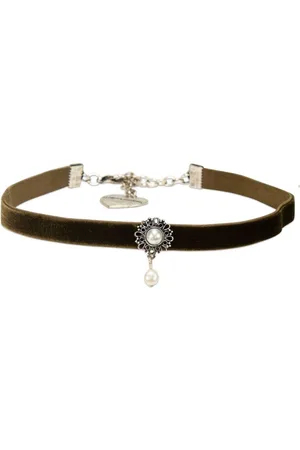 Alpenflüstern Choker Trachten-Samt-Kropfband Helena (grün), - nostalgische Trachtenkette enganliegend, Kropfkette elastisch, Damen-Trachtenschmuck, Samtkropfband schmal - Verkäufer: