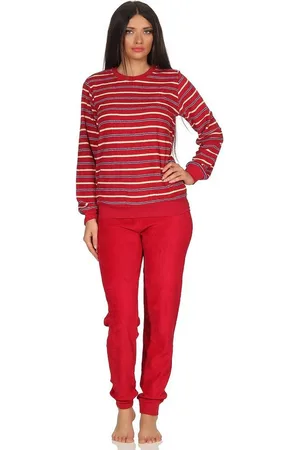 Normann Pyjama Kuscheliger Frottee Pyjama für Damen mit Bündchen Streifenoptik - Verkäufer: Fairway