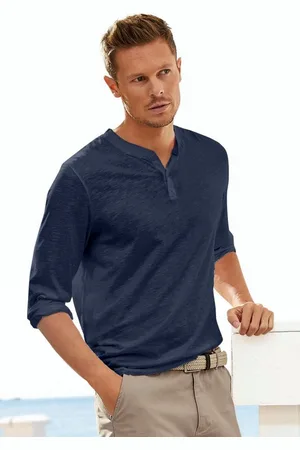 H.I.S Henleyshirt Langarm, Shirt mit Knopfleiste aus strukturierter Baumwoll-Qualität
