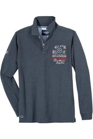Redfield Langarm-Poloshirt Langarm-Polo XXL anthrazit melange maritim - Verkäufer: bigtex