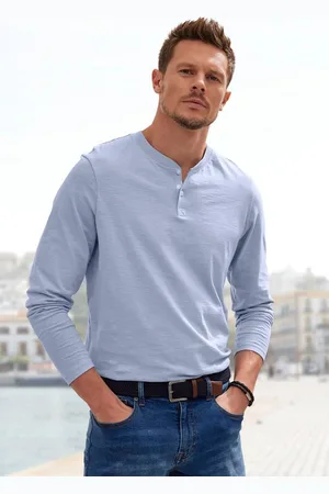 H.I.S Henleyshirt Langarm, Shirt mit Knopfleiste aus strukturierter Baumwoll-Qualität