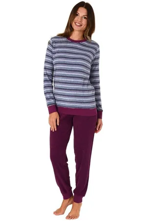 Normann Pyjama Damen Frottee Pyjama lanf+g mit Bündchen und modischen Ringeln - Verkäufer: Fairway