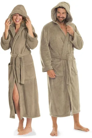Aqua Bademantel Saunamantel Coral Fleece Kapuze für Sie&Ihn Malibu S taupe, Polyester - Verkäufer: Home-Garden24