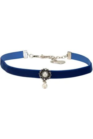 Alpenflüstern Choker Trachten-Samt-Kropfband Helena (blau), - nostalgische Trachtenkette enganliegend, Kropfkette elastisch, Damen-Trachtenschmuck, Samtkropfband schmal - Verkäufer: