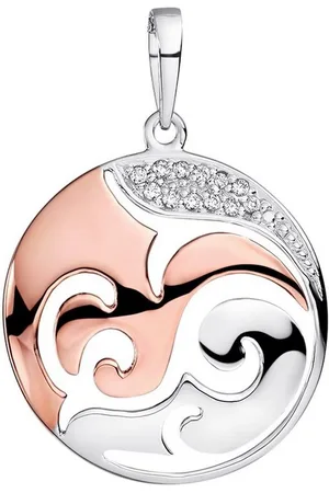 Materia Runder Anhänger Damen Rosegold Bicolor Ornament Anhänger Zirkonia Ø23mm KA-455, Sterling Silber, rhodiniert und vergoldet - Verkäufer: Schmuck