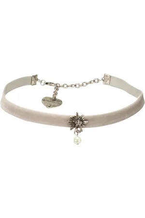 Alpenflüstern Choker Trachten-Samt-Kropfband Strass-Edelweiß Perle (grau), - nostalgische Trachtenkette enganliegend, Kropfkette elastisch, Damen-Trachtenschmuck, Samtkropfband schmal - Verkäufer: