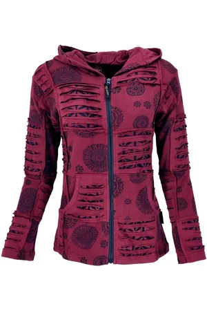 GURU-SHOP Langjacke Goa Patchwork Jacke, Boho Kapuzenjacke - bordeaux alternative Bekleidung - Verkäufer: