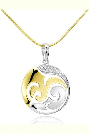 Materia Runder Anhänger Bicolor Gold Ornament Anhänger Zirkonia Ø23mm KA-455, Sterlingsilber, rhodiniert und vergoldet - Verkäufer: Schmuck