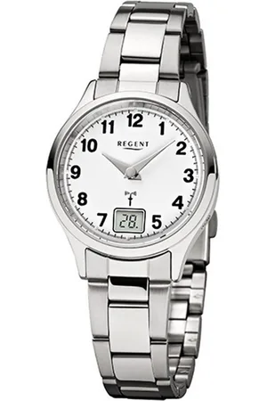 Regent Funkuhr Damen-Armbanduhr silber, (Funkuhr), Damen Funkuhr rund, klein (ca. 29mm), Edelstahlarmband - Verkäufer: Fit4Style Silberschmuck - IMPPAC