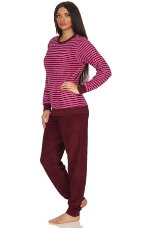 Normann Pyjama Damen Frottee Pyjama langarm mit Bündchen in Streifenoptik - Verkäufer: Fairway