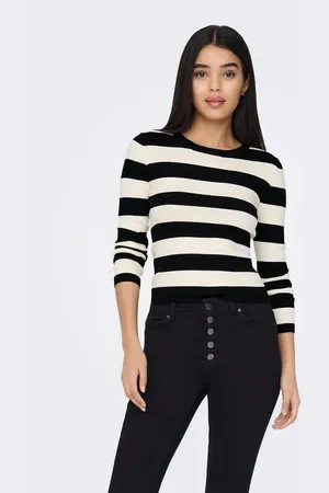 JACQUELINE DE YONG Strickpullover Gestreifter Langarm Strickpullover Geripptes Basic JDYPLUM JDYPLUM L/S O-NECK STRIPE PULLOVER KNT - Verkäufer: ARIZONAS