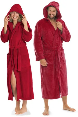 Aqua Bademantel Saunamantel Coral Fleece Kapuze für Sie&Ihn Malibu M bordeaux, Polyester - Verkäufer: Home-Garden24