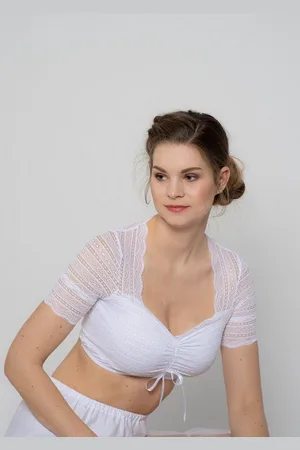 MY CHOICE Dirndlbluse Spitzendirndlbluse gerafftes Decollete, weiß - Verkäufer: Pezzo D