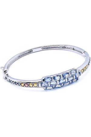 Goldene Hufeisen Armreif natürliche Saphire und Tansanite Armreif 925 Silber, für schmale Handgelenke - Verkäufer: