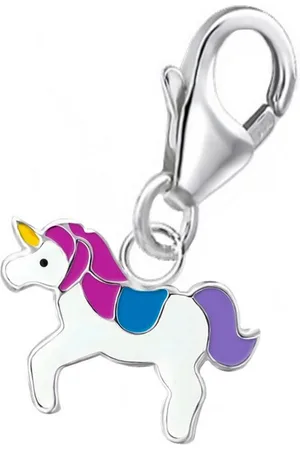 Goldene Hufeisen Charm-Einhänger Einhorn Pferd Karabiner Charm 925 Sterling Silber Kinder, 925 Sterling Silber mit emaile Silberschmuck für Armband für Kinder - Verkäufer: