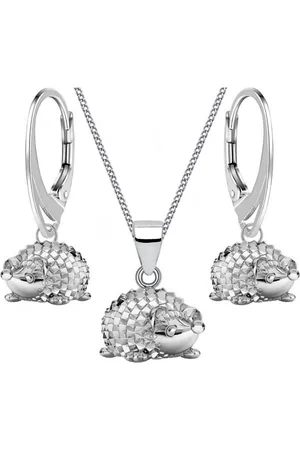 Goldene Hufeisen Schmuckset Schmuckset mini Igel Brisur Ohrringe Anhänger 40cm Kette 925 Silber (4-tlg, inkl. Etui), Geschenkset - Verkäufer: