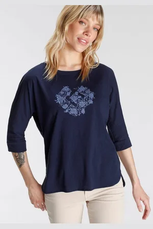 Ragwear Langarmshirt RAG Longsleeve SHIMONA O PRINTED mit Frontdruck und Zierknopf, hinten länger geschnitten