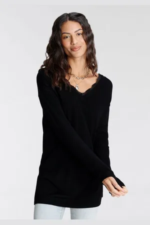 Laura Scott Strickpullover mit Spitzen am Ausschnitt