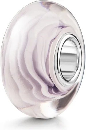 Materia Bead Glasperle Linien Streifen Weiß Flieder 1582, Hülse aus 925 Sterling Silber - Verkäufer: Schmuck