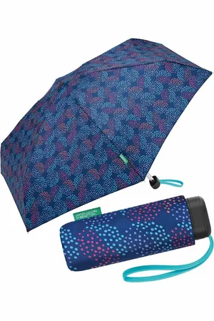 Benetton Taschenregenschirm Ultra Mini Flat - Pop Dots bellwether blue, mit modernem Punkte-Kreise-Muster - Verkäufer: RS-Versand