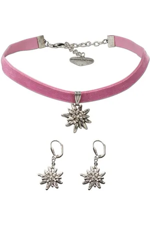 Alpenflüstern Ketten-Set Trachtenschmuck-Set Trachten-Samt-Kropfband und Ohrhänger Strass-Edelweiß (rosa-ros), - Damen-Trachten-Schmuck, Trachtenset Trachtenkette und Trachten-Ohrringe - Verkäufer: