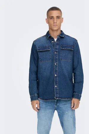 Only & Sons Langarmhemd Jeans Hemd Denim Langarm Shirt Freizeit Shacket ONSCAMON ONSCAMON LIFE OVERSHIRT BLUE PK2348 - Verkäufer: ARIZONAS