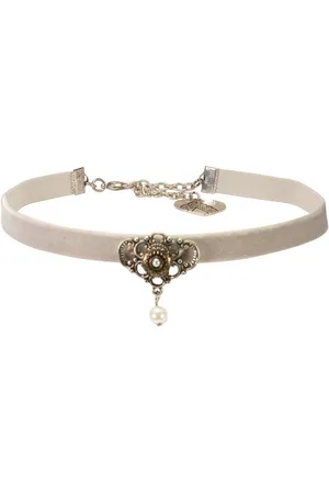 Alpenflüstern Choker Trachten-Samt-Kropfband Hedy (grau), - nostalgische Trachtenkette enganliegend, Kropfkette elastisch, Damen-Trachtenschmuck, Samtkropfband schmal - Verkäufer: