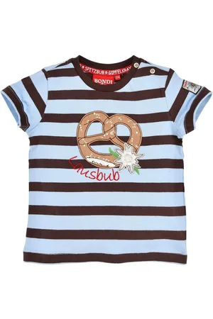 BONDI T-Shirt Kurzarm Ringelshirt "Lausbub" für Jungen 91370, Blau - Kinder Oberteil Brezel Motiv - Verkäufer: Trachtenland