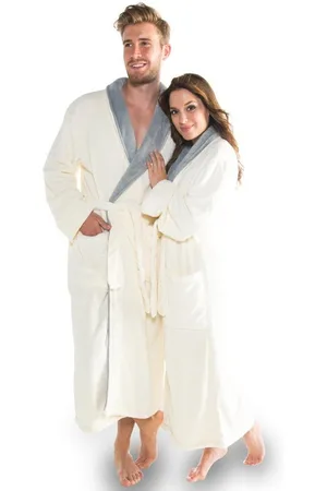 Celinatex Bademantel Saunamantel Schalkragen Nevada cremeweiß/grau Größe XL, Polyester - Verkäufer: Home-Garden24
