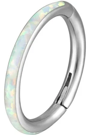 Karisma Nasenpiercing Titan G23 Hinged Segmentring Charnier/Conch Septum Clicker Ring, Stärke 1,2mm-Weiss - (Durchmesser) - 8mm, Opal Weiss - Verkäufer: Schmuck