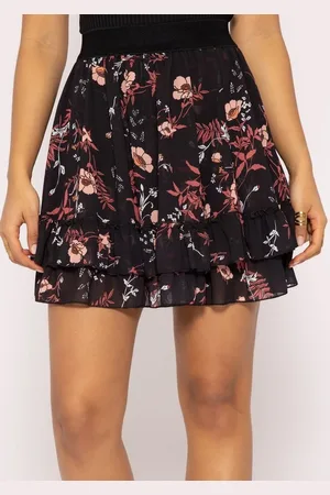 SASSYCLASSY Rüschenrock Eleganter Mini Rock Damen aus Chiffon Faltenrock lang in A-Linie, Chiffonrock mit Blumenmuster - Verkäufer: