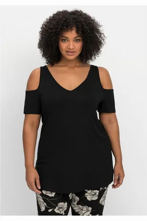 Sheego T-Shirt Große Größen mit V-Ausschnitt, im schulterfreien Look