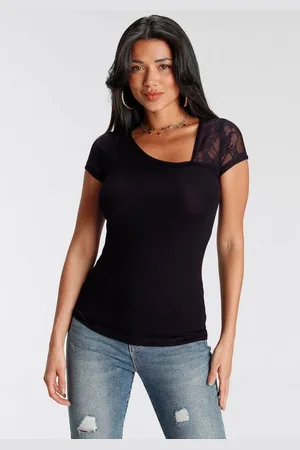 melrose T-Shirt Kurzarm, feminin geschnitten, asymmetrischer Ausschnitt