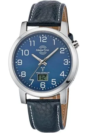 Master Time Funkuhr Basic MTGA- 10493-32 L, Armbanduhr, Quarzuhr, Herrenuhr, Datum, Leuchtzeiger, Lederarmband