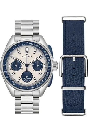 BULOVA Chronograph Lunar Pilot 98K112, (Set, 2-tlg., mit Wechselband), Armbanduhr, Quarzuhr, Herrenuhr, Saphirglas, Edelstahl- & Lederarmband